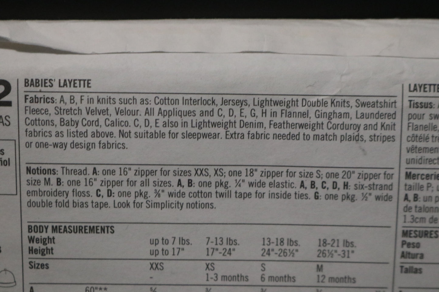 Simplicity 9782 Babies Layette Sewing Pattern - UNCUT - Size XXS XS S M