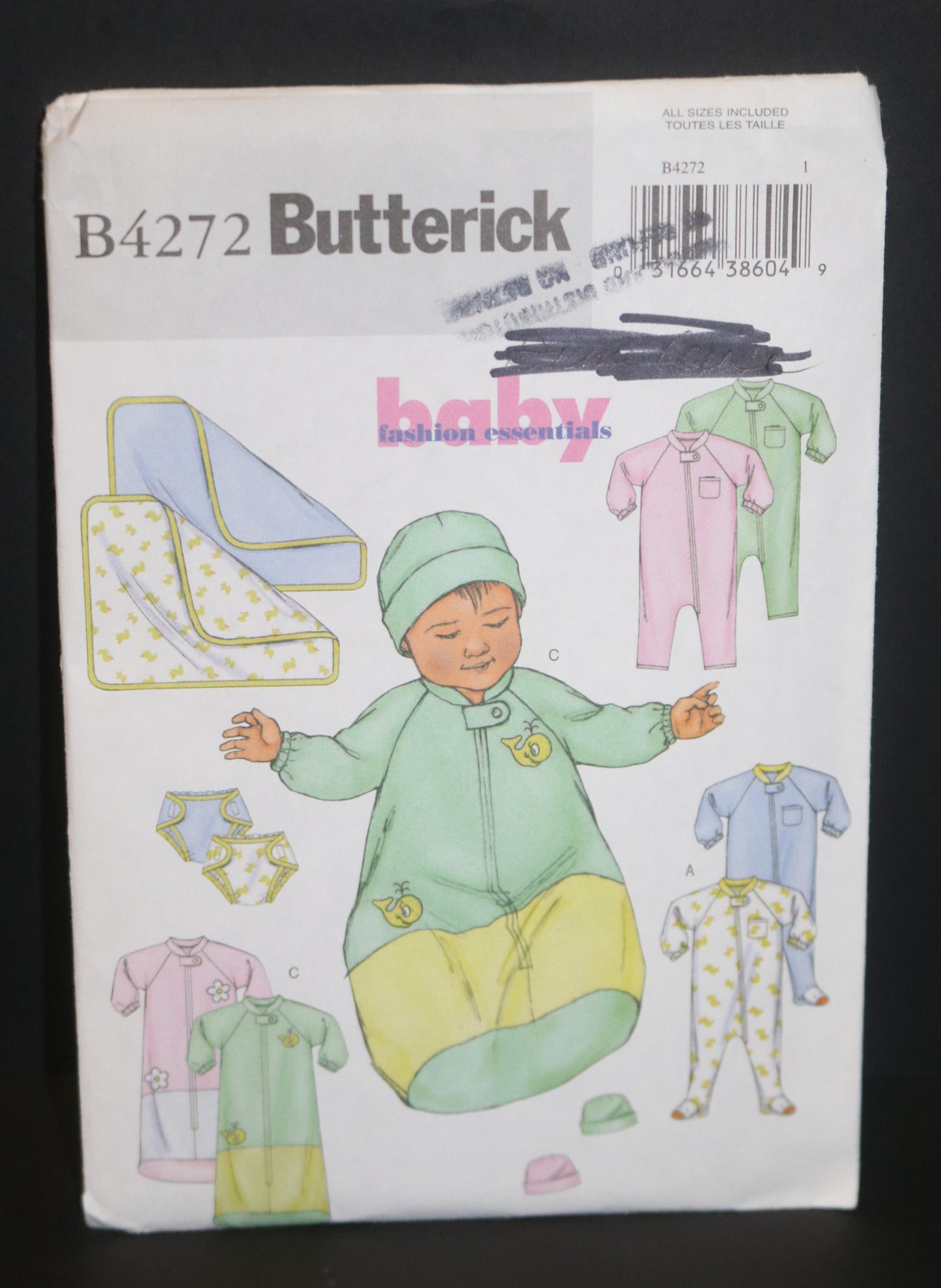 Butterick 4272 Infants Jumpsuit Bunting Blanket Hat and Diaper Cover Sewing Pattern - UNCUT - Size NB Sml Med Lrg