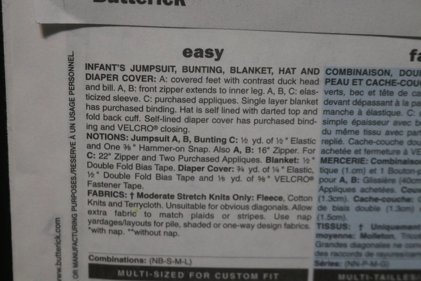Butterick 4272 Infants Jumpsuit Bunting Blanket Hat and Diaper Cover Sewing Pattern - UNCUT - Size NB Sml Med Lrg