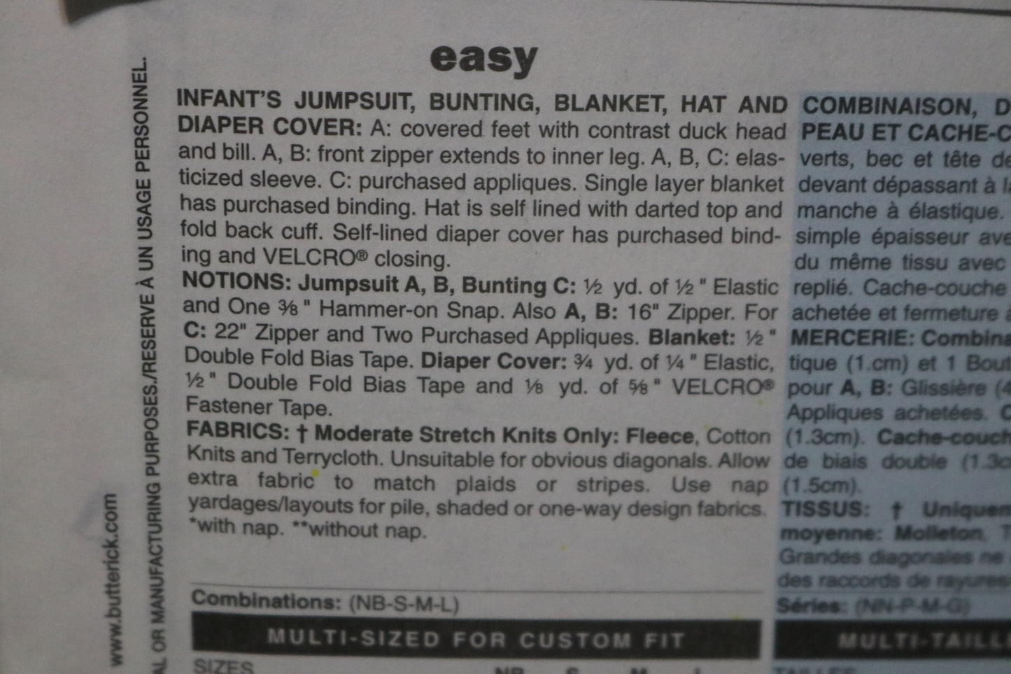 Butterick 4272 Infants Jumpsuit Bunting Blanket Hat and Diaper Cover Sewing Pattern - UNCUT - Size NB Sml Med Lrg