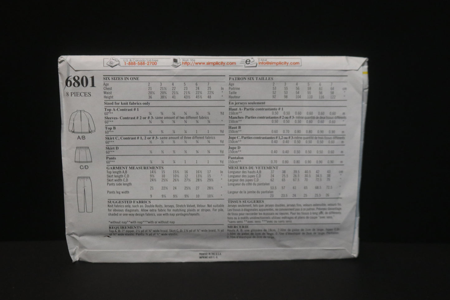 New Look 6801 CHildrens Girls Top Pants and Skirt Sewing Pattern UNCUT Size 2 - 7