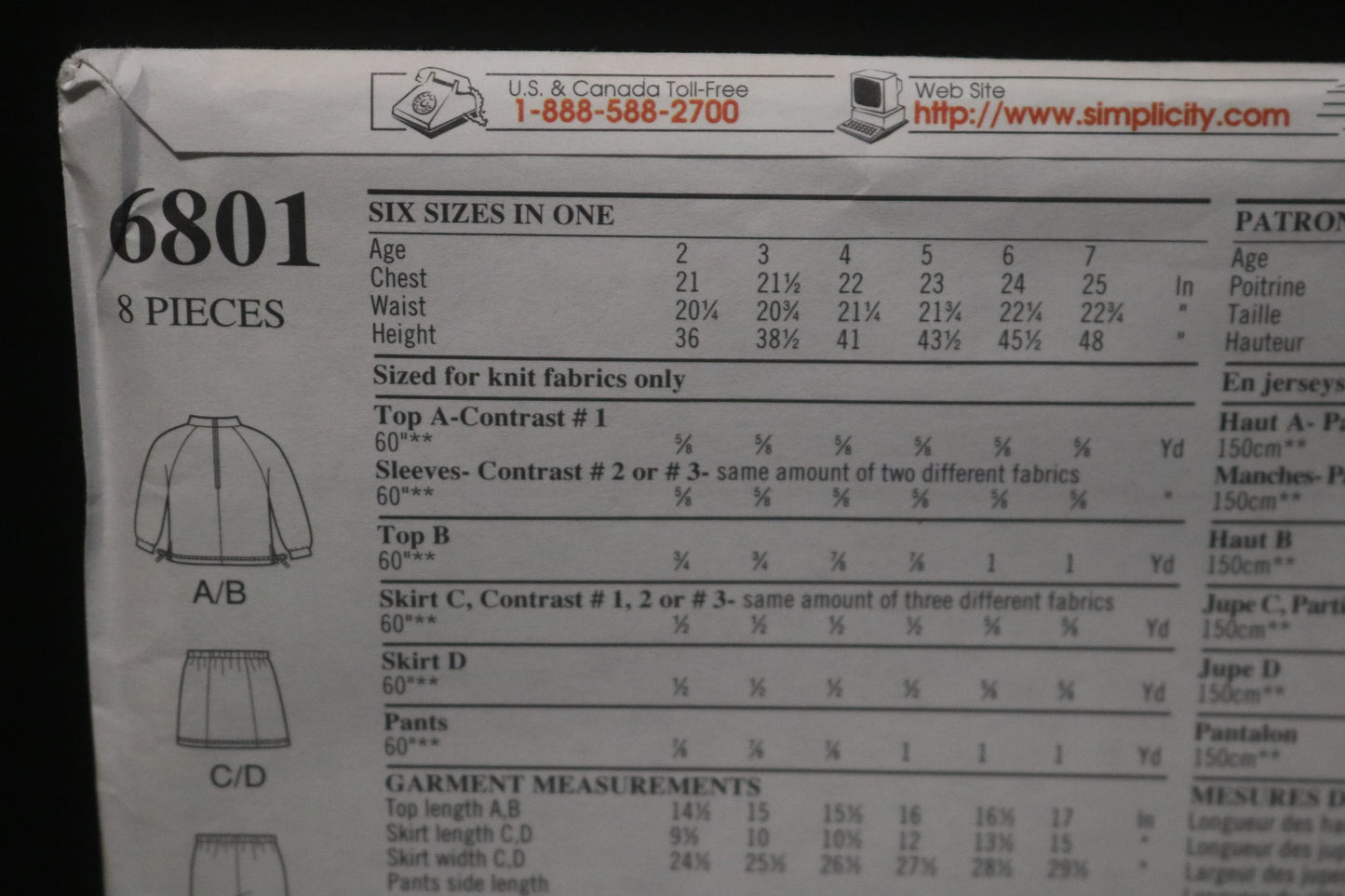 New Look 6801 CHildrens Girls Top Pants and Skirt Sewing Pattern UNCUT Size 2 - 7