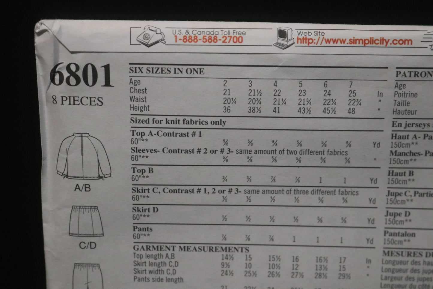 New Look 6801 CHildrens Girls Top Pants and Skirt Sewing Pattern UNCUT Size 2 - 7