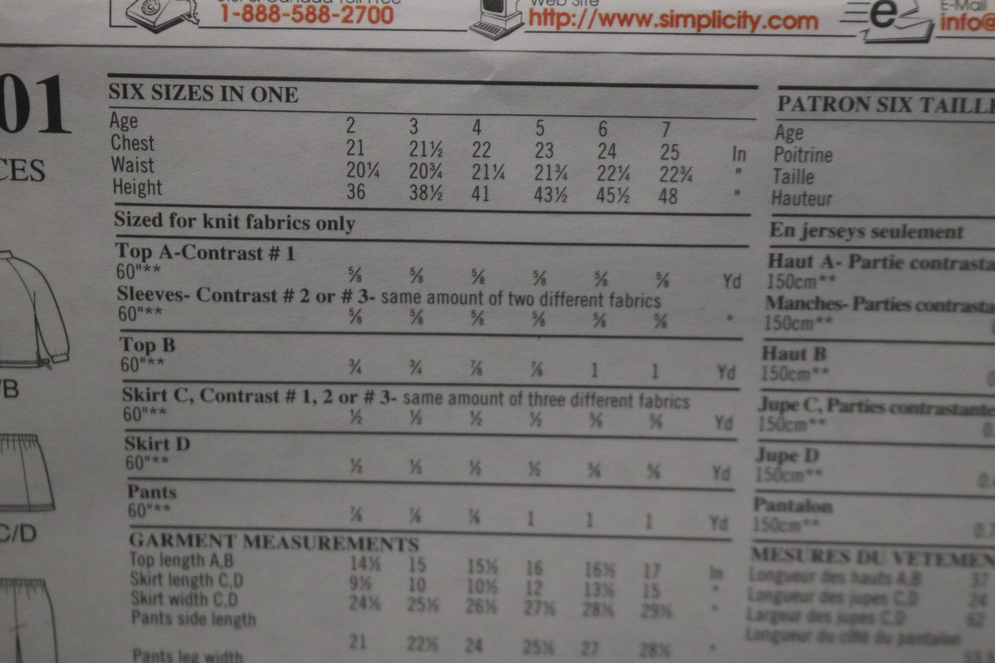 New Look 6801 CHildrens Girls Top Pants and Skirt Sewing Pattern UNCUT Size 2 - 7