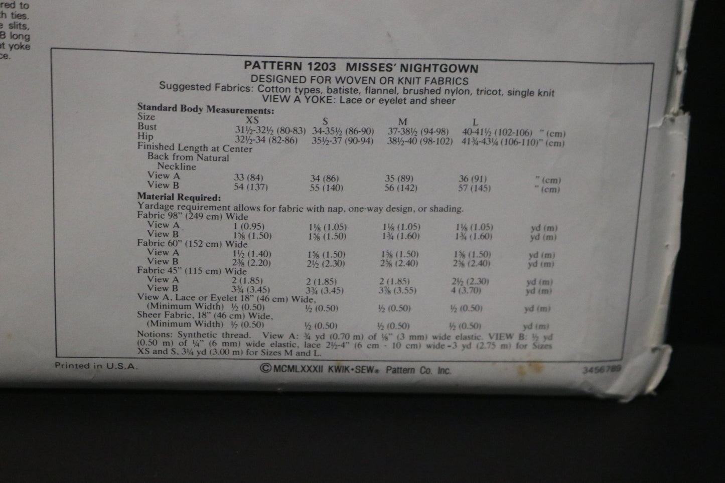 Kwik Sew 1203 Misses Nightgowns Sewing Pattern UNCUT Size XS S M L