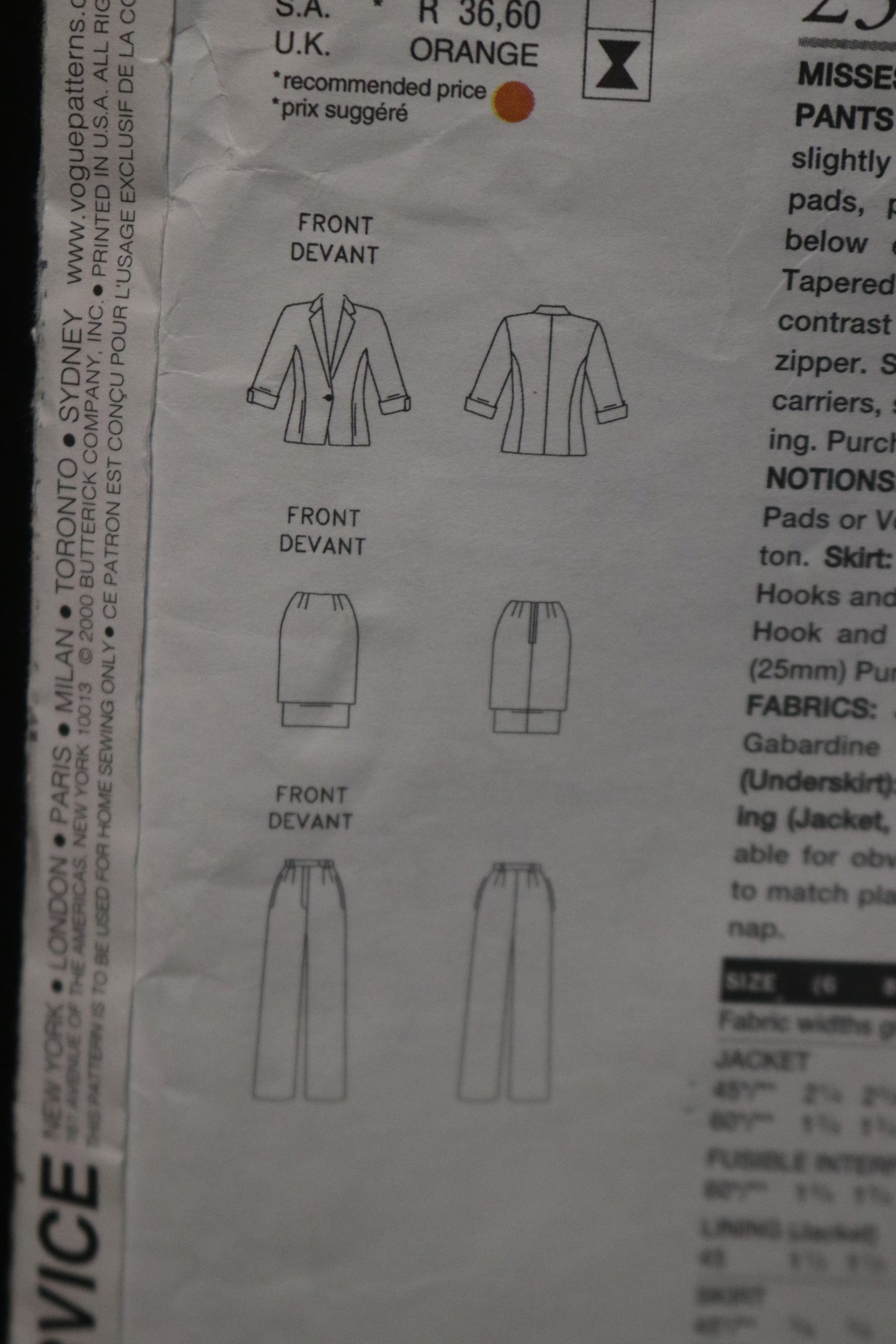 Vogue 2390 Anne Klein Misses / Misses Petite Jacket Skirt and Pants Sewing Pattern - UNCUT - Size 12 14 16