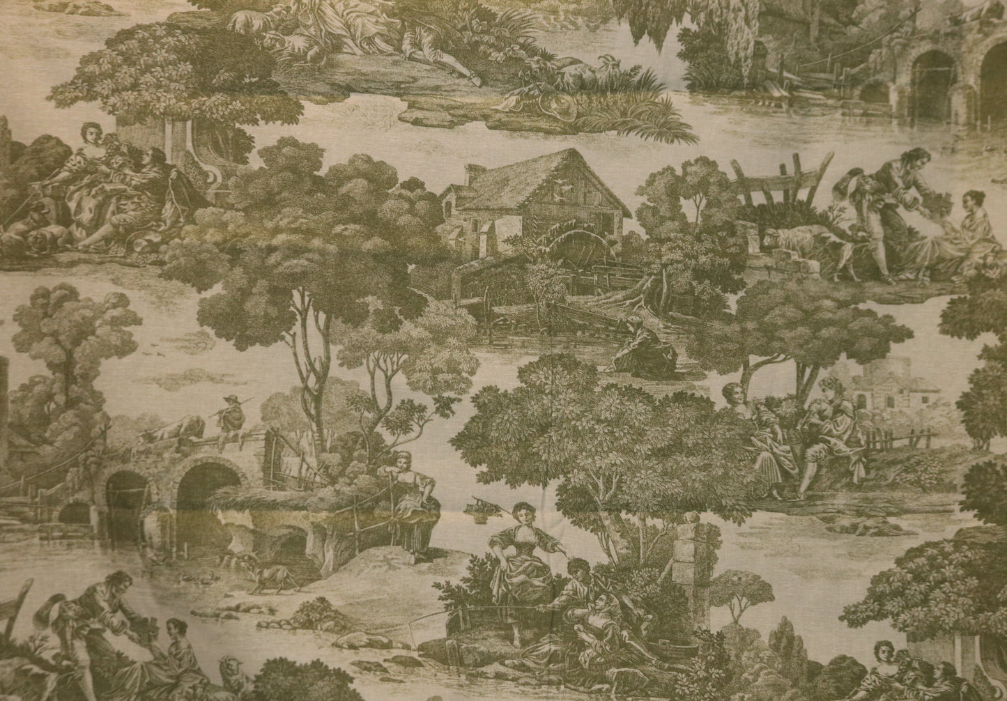 3 Yards Waverly La Belle Champagne Toile Sage Fabric  110" x 55"