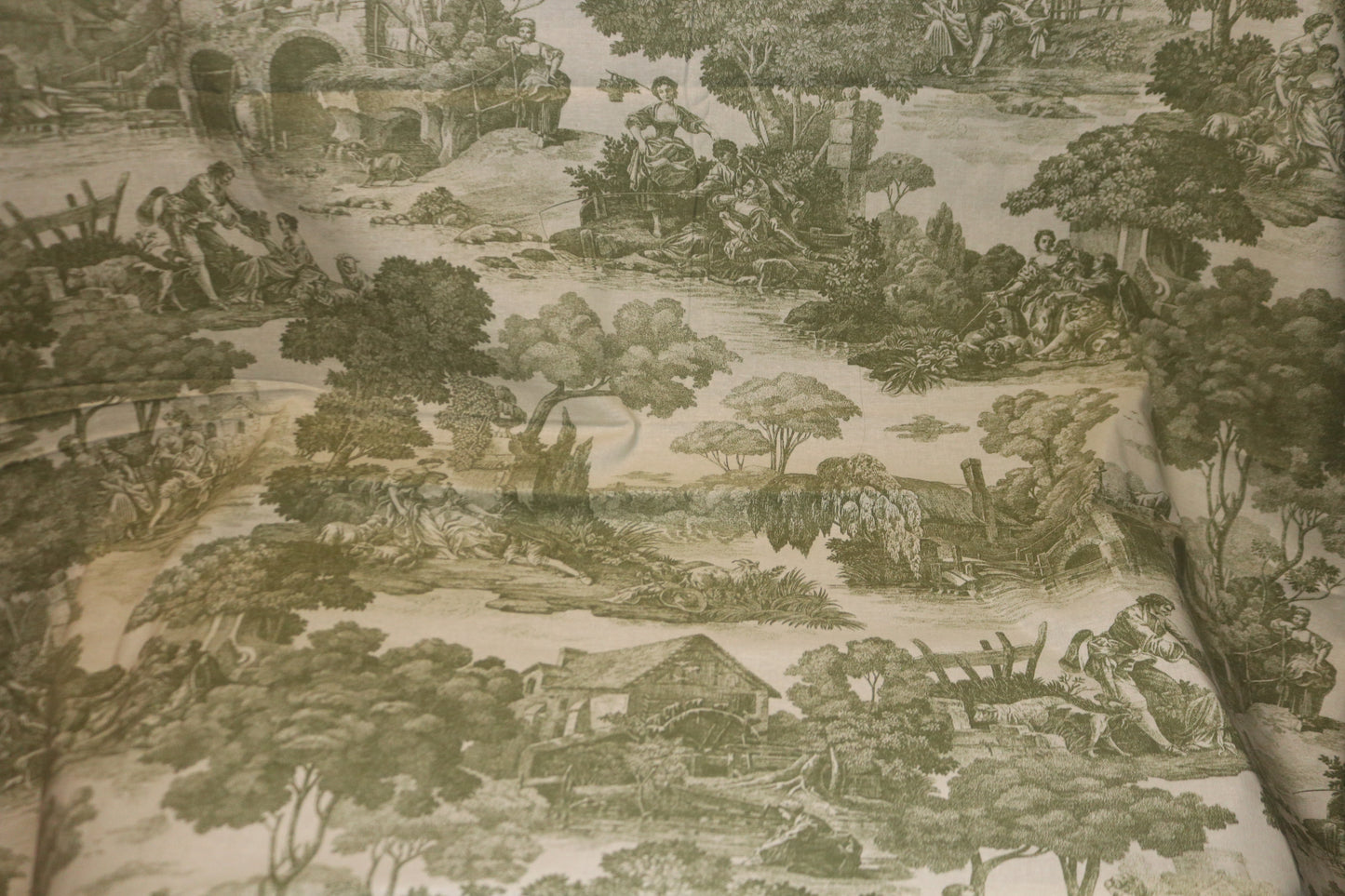 3 Yards Waverly La Belle Champagne Toile Sage Fabric  110" x 55"