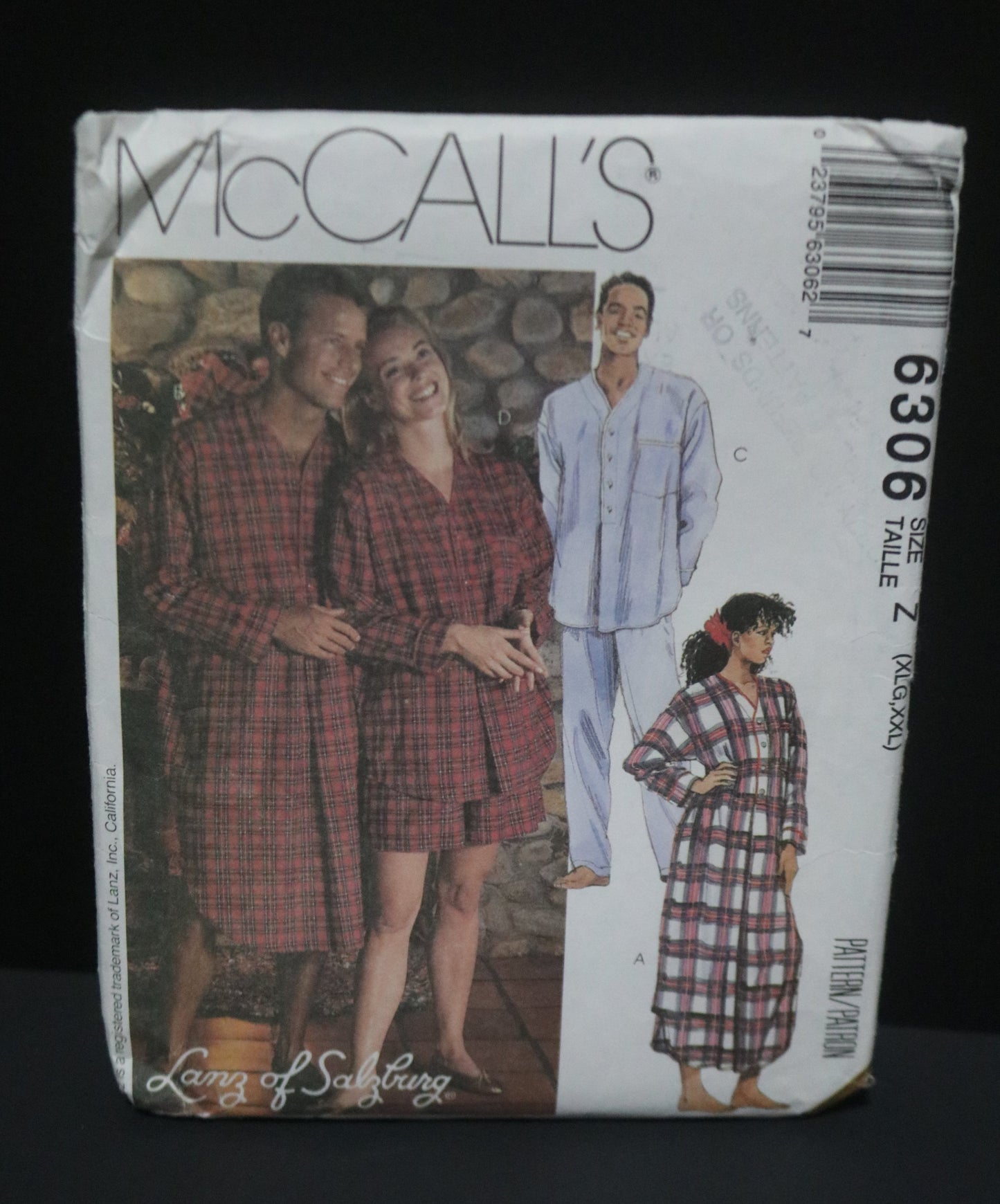 McCalls 6306 Lanz of Salzberg Misses and Mens Nightshirt in Two Lengths and Pajamas in Two Lengths Sewing Pattern UNCUT Size XLG, XXL