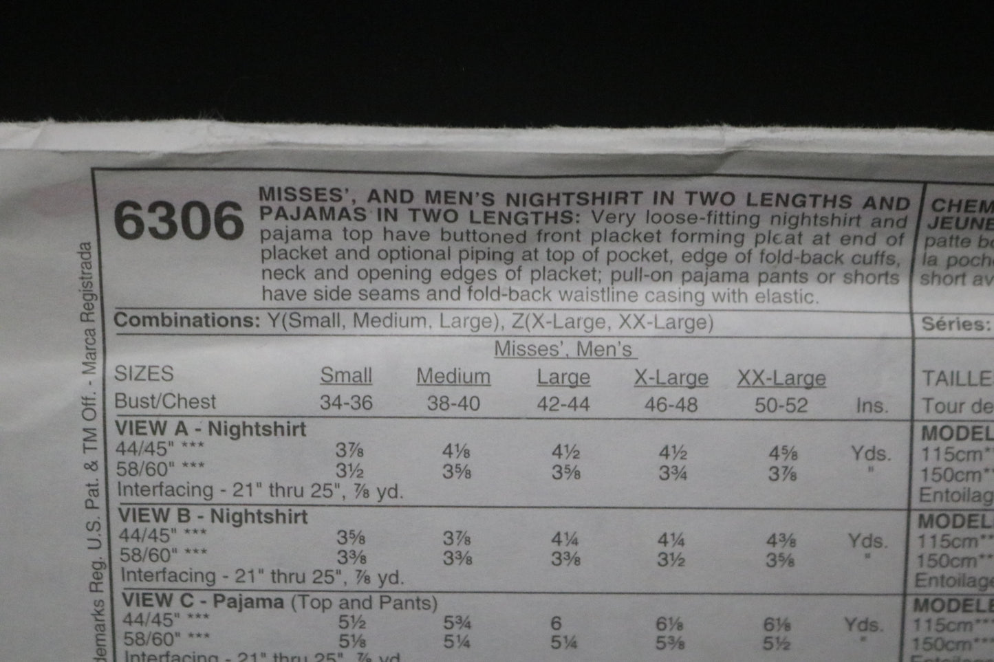 McCalls 6306 Lanz of Salzberg Misses and Mens Nightshirt in Two Lengths and Pajamas in Two Lengths Sewing Pattern UNCUT Size XLG, XXL