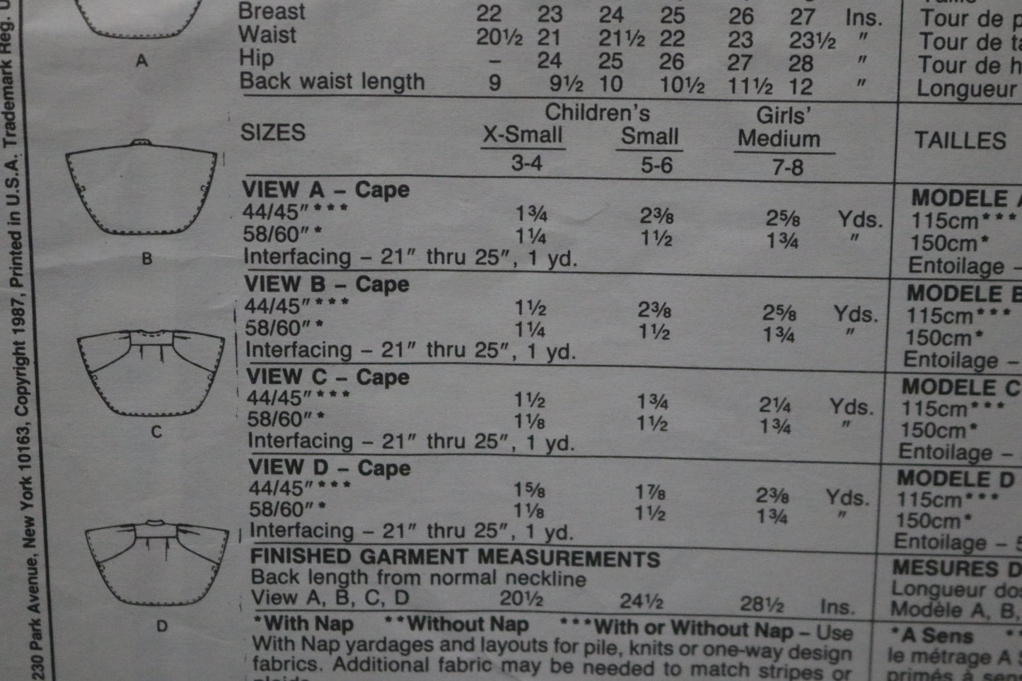 McCalls 3452 Children's or Girls Unlined Capes Sewing Pattern UNCUT Size Ex Small