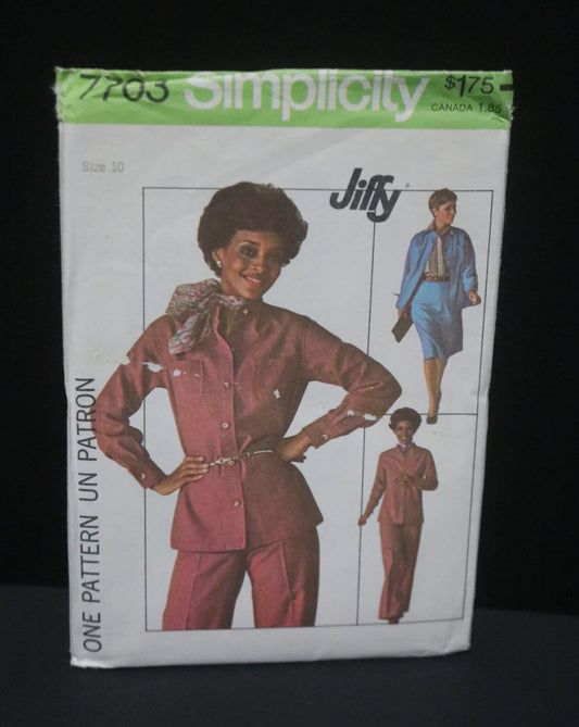 70s Simplicity 7703 Misses Jiffy Top Pants and Skirt Sewing Pattern UNCUT  Size 10