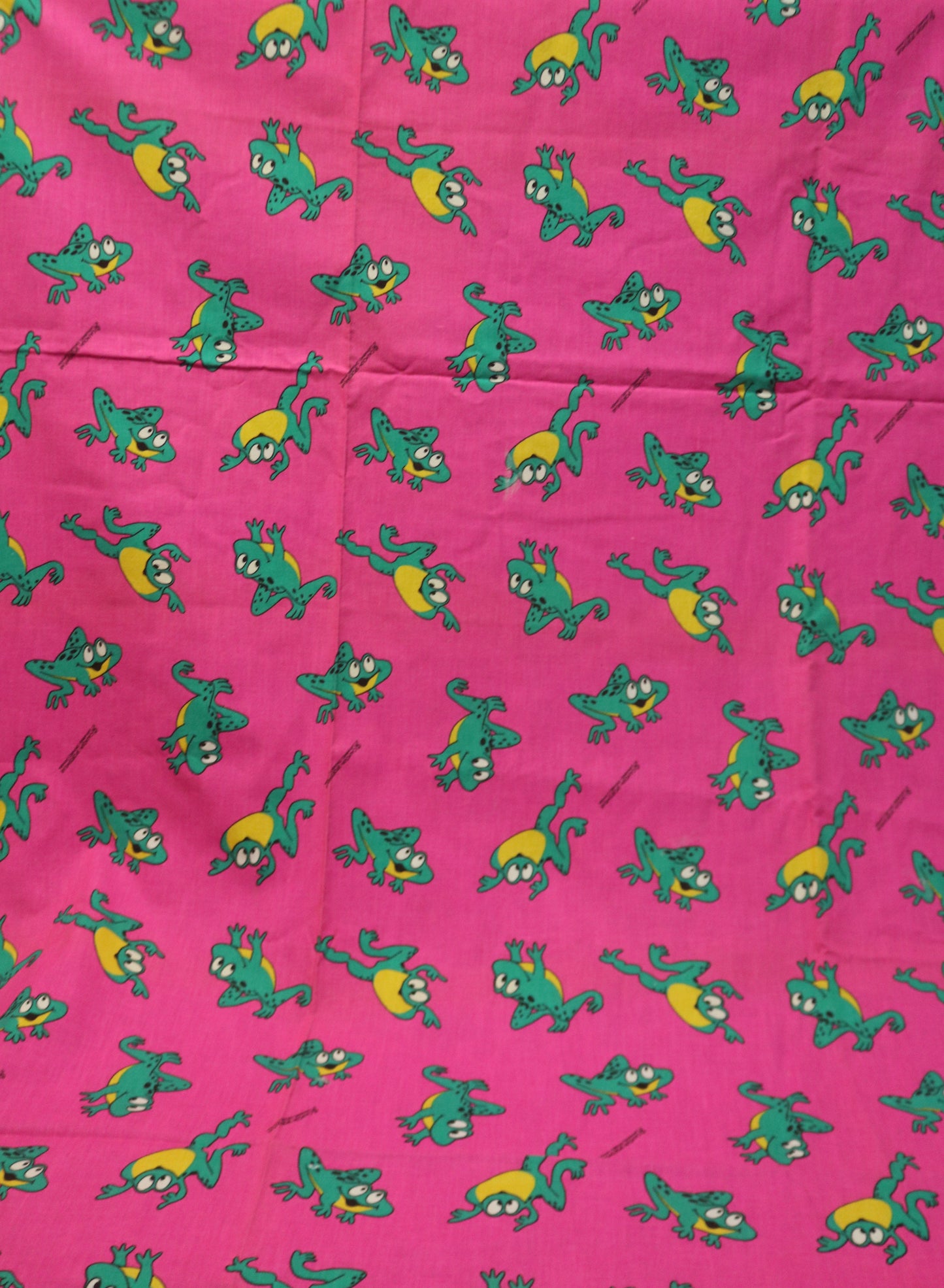 2+ Yards VTG 90s  Pink Jumping Frogs  Fabric Calhoun Canada Cartoon  Cartoon Fabric 104" x 59"