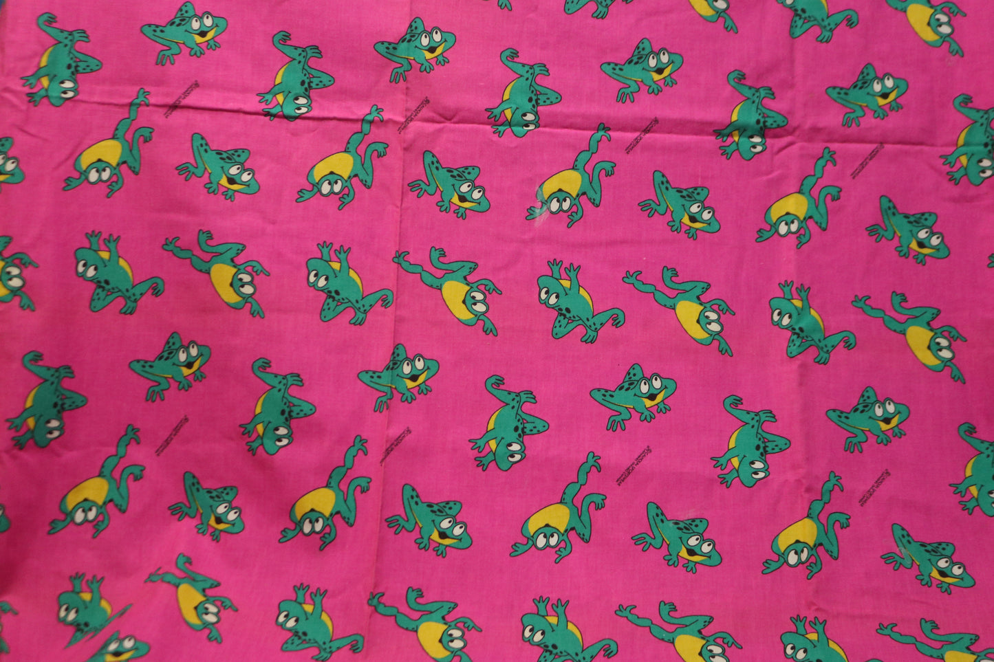 2+ Yards VTG 90s  Pink Jumping Frogs  Fabric Calhoun Canada Cartoon  Cartoon Fabric 104" x 59"