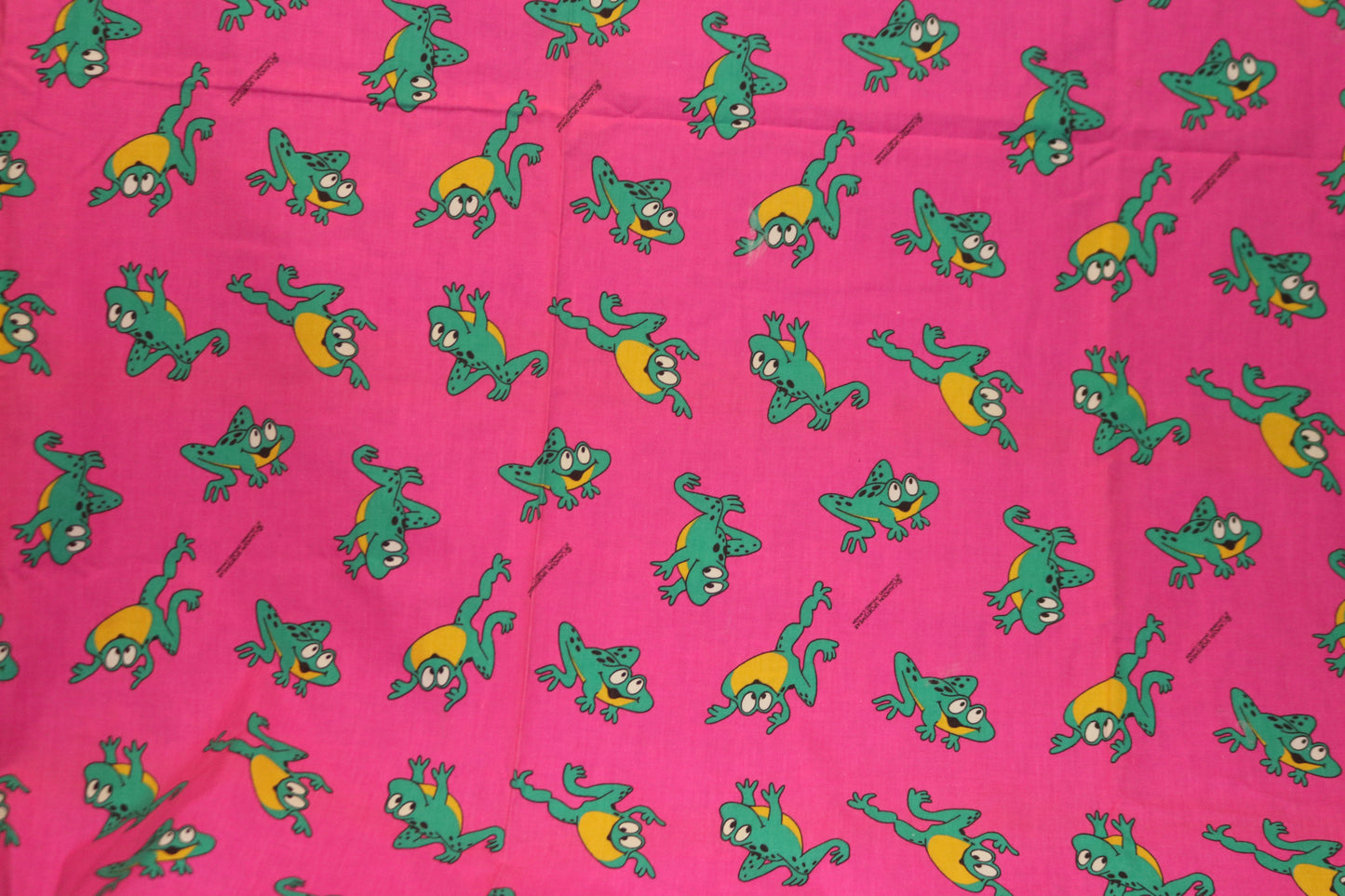 2+ Yards VTG 90s  Pink Jumping Frogs  Fabric Calhoun Canada Cartoon  Cartoon Fabric 104" x 59"