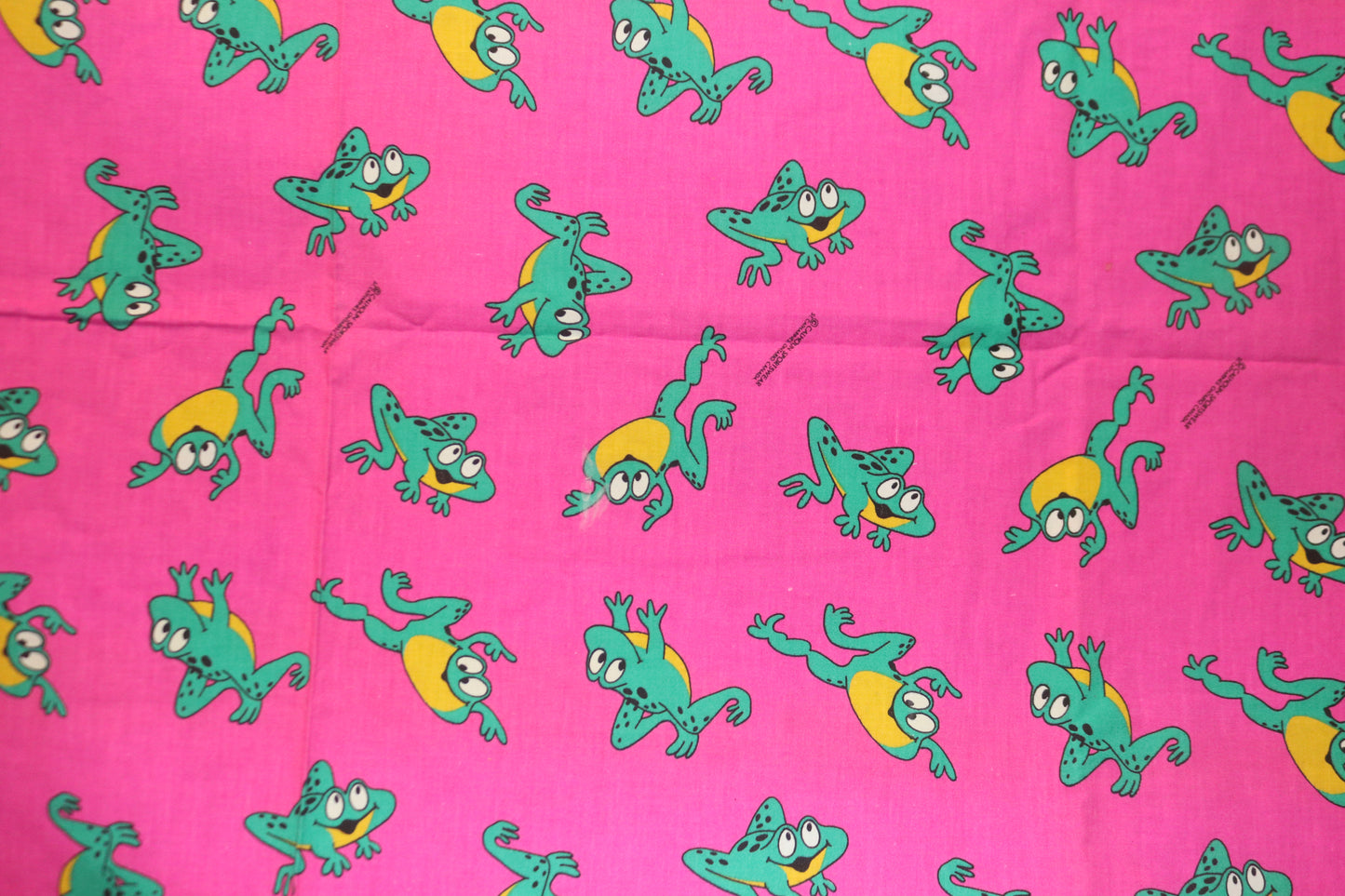 2+ Yards VTG 90s  Pink Jumping Frogs  Fabric Calhoun Canada Cartoon  Cartoon Fabric 104" x 59"