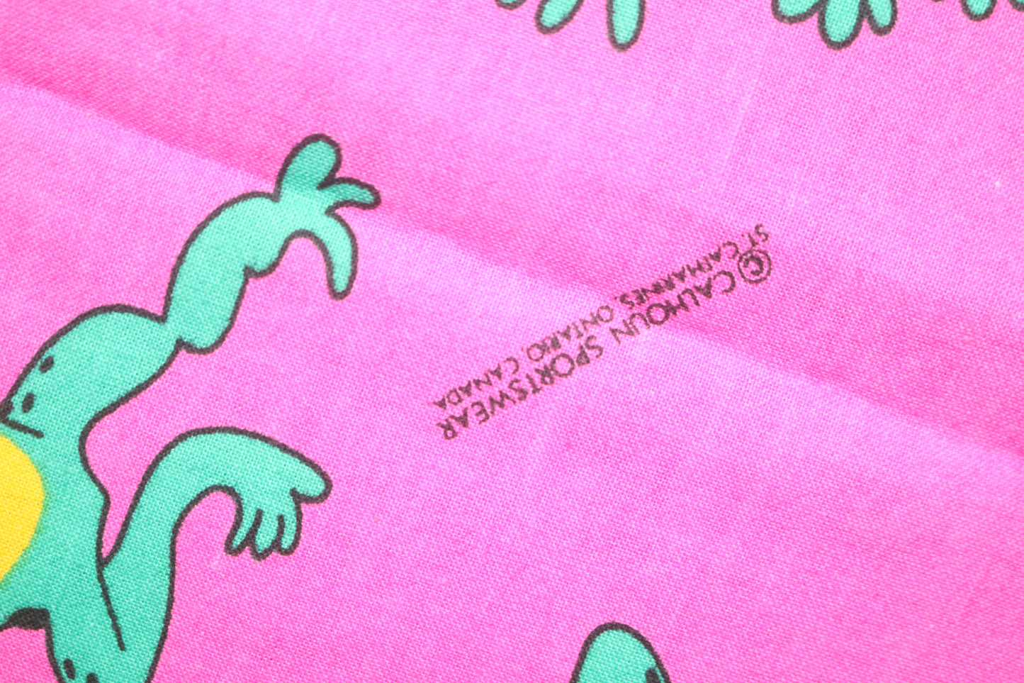 2+ Yards VTG 90s  Pink Jumping Frogs  Fabric Calhoun Canada Cartoon  Cartoon Fabric 104" x 59"