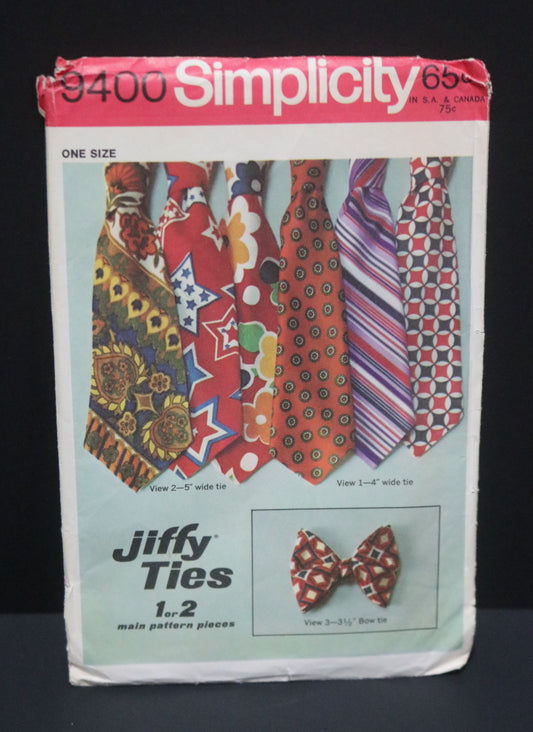 Simplicity 9400 Mens Set of Jiffy Ties Sewing Pattern - UNCUT