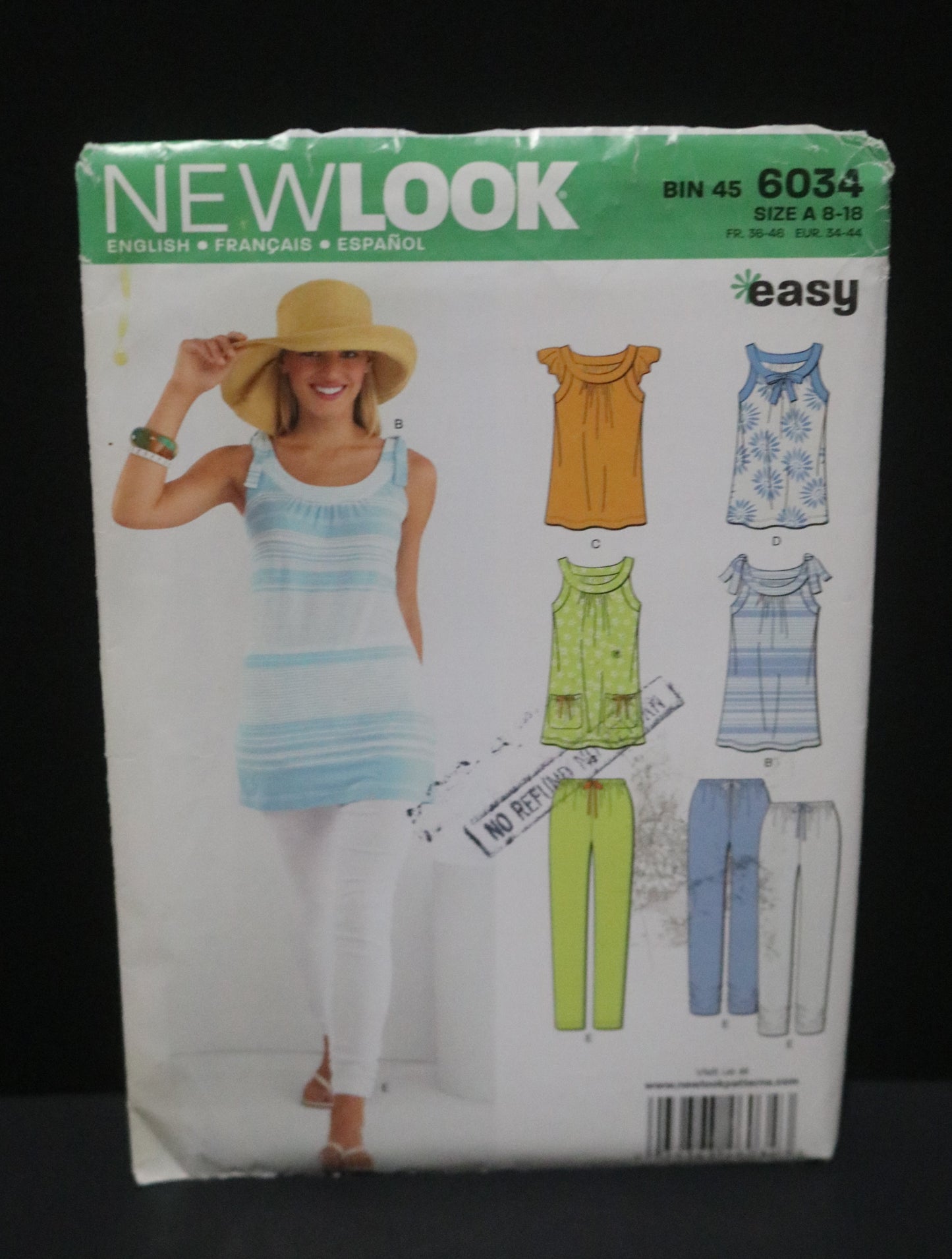 New Look 6034 Misses Knit Tunic or Top and Pants Sewing Pattern - UNCUT - Size 8 - 18