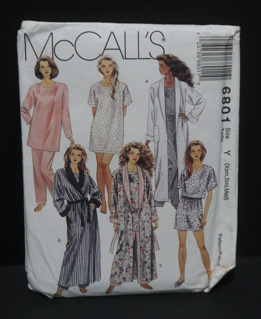 McCalls 6801 Misses Robe with Tie Belt Tunic Top Pants and Shorts Sewing Pattern UNCUT Size Xsm Sml Med