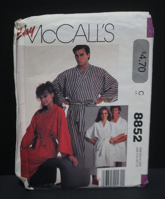 McCalls 8852 Misses and Mens Robe and self tie belts Sewing Pattern - UNCUT - One Size