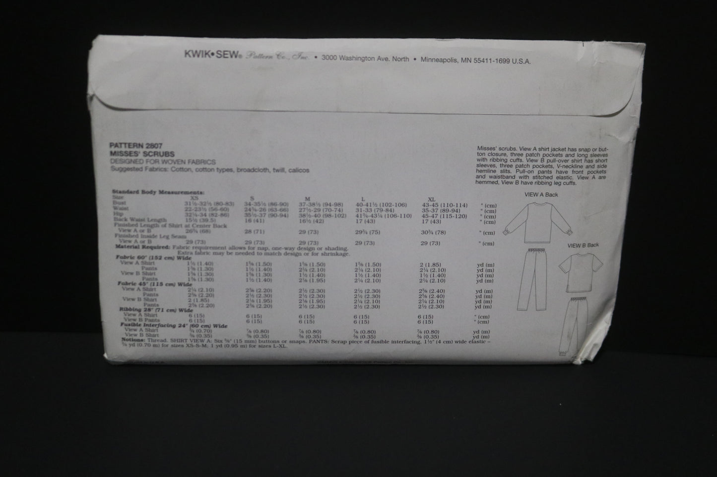 Kwik Sew 2807 Misses Scrubs Sewing Pattern - UNCUT - Size Xs S M L XL