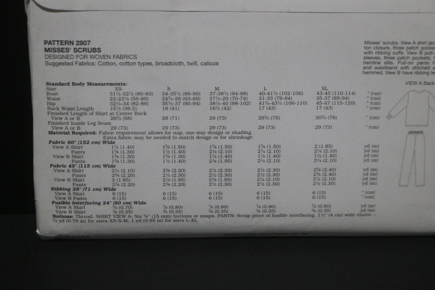 Kwik Sew 2807 Misses Scrubs Sewing Pattern - UNCUT - Size Xs S M L XL