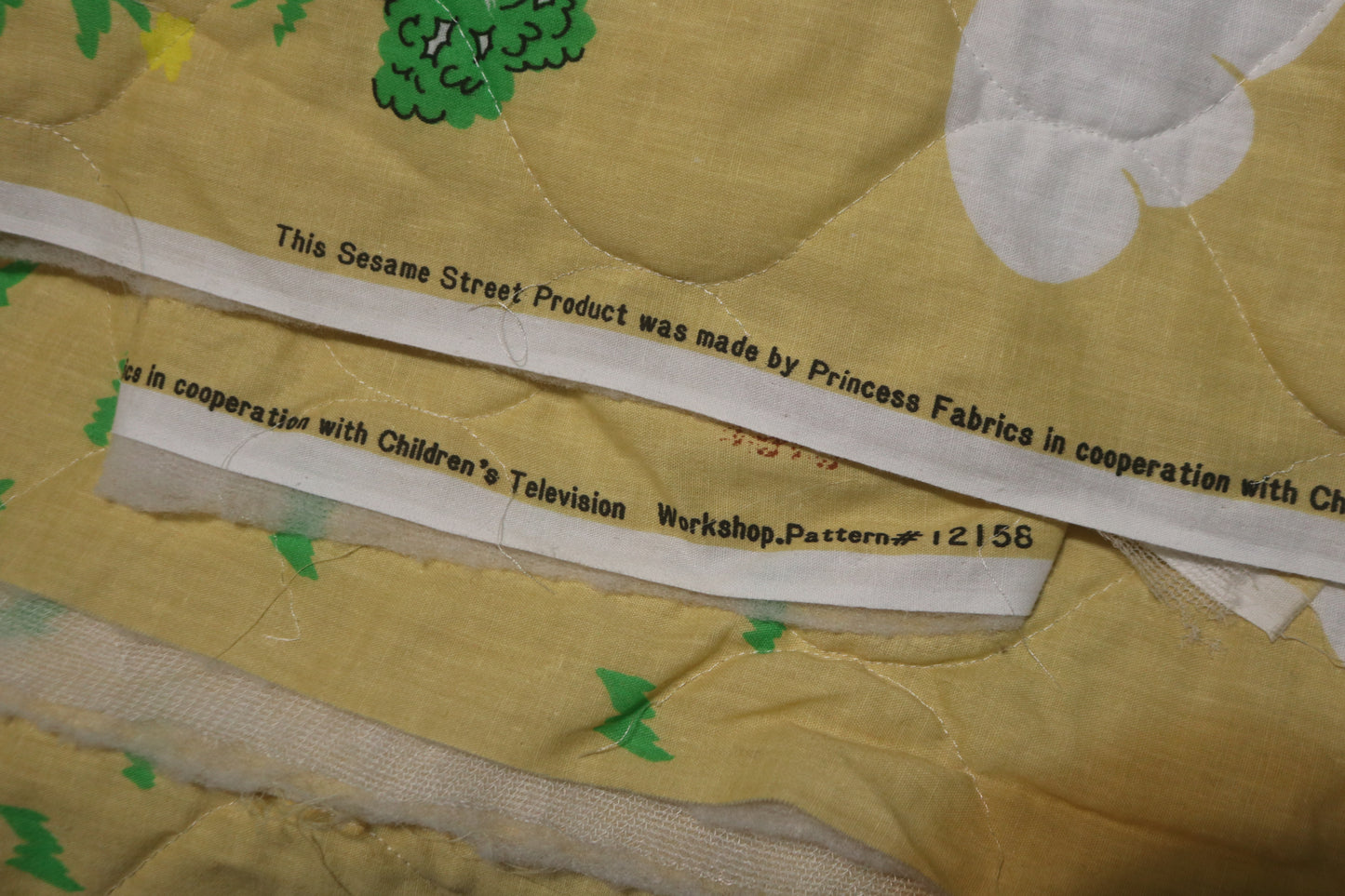 4+ Yards Vintage Rare Sesame Street Quilted Fabric with Big Bird, Bert and Ernie, Cookie Monster, Oscar the ground and Grover.