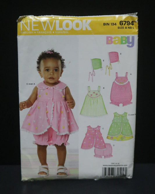 New look 6794 Infants Dress, Romper Panties and Hat Sewing Pattern - UNCUT - Size NB - L