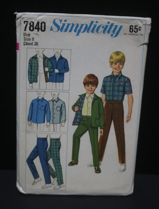 Simplicity 7840 Boys jacket Shirt and Pants Sewing Pattern UNCUT Size  8 Chest 26