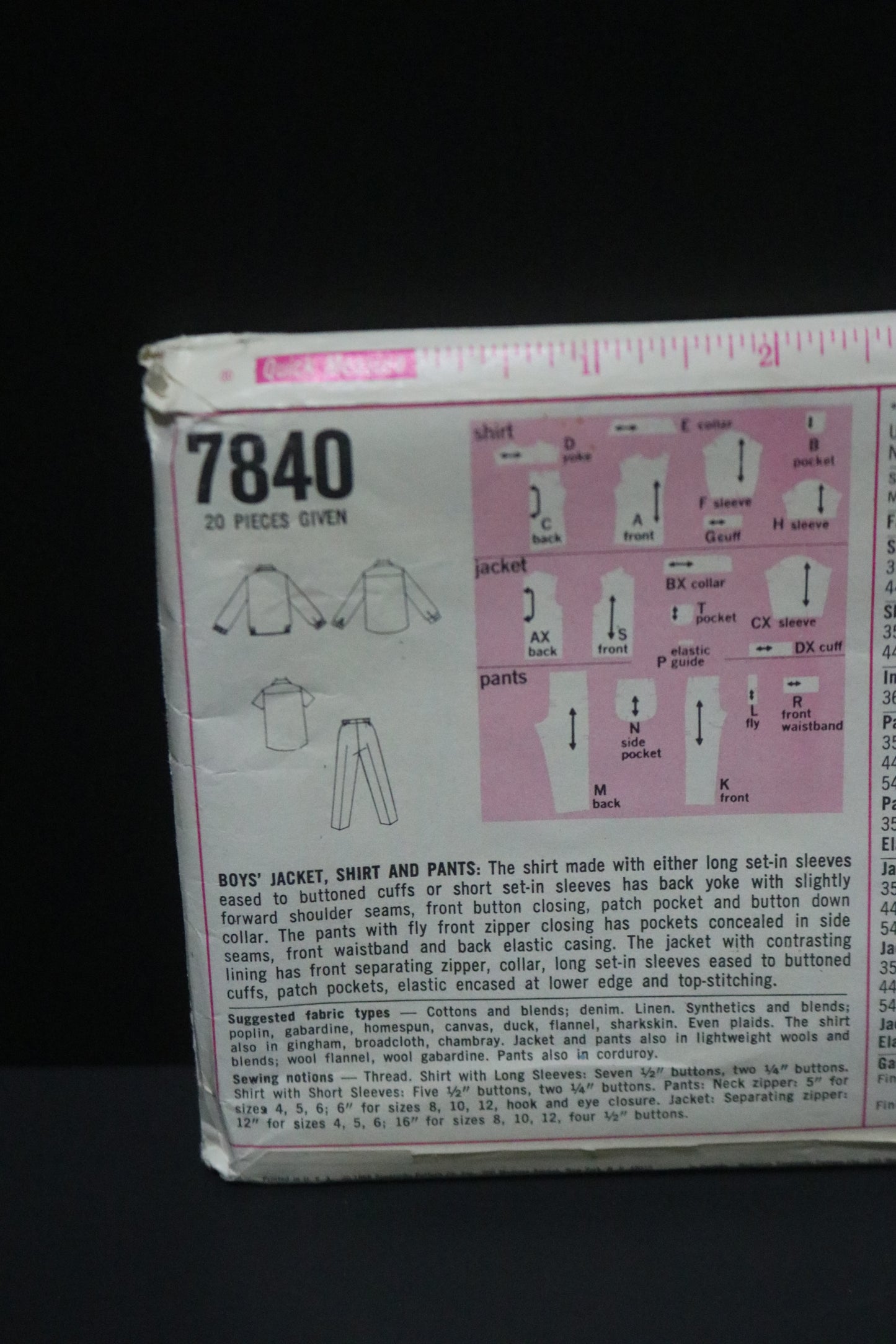 Simplicity 7840 Boys jacket Shirt and Pants Sewing Pattern UNCUT Size  8 Chest 26