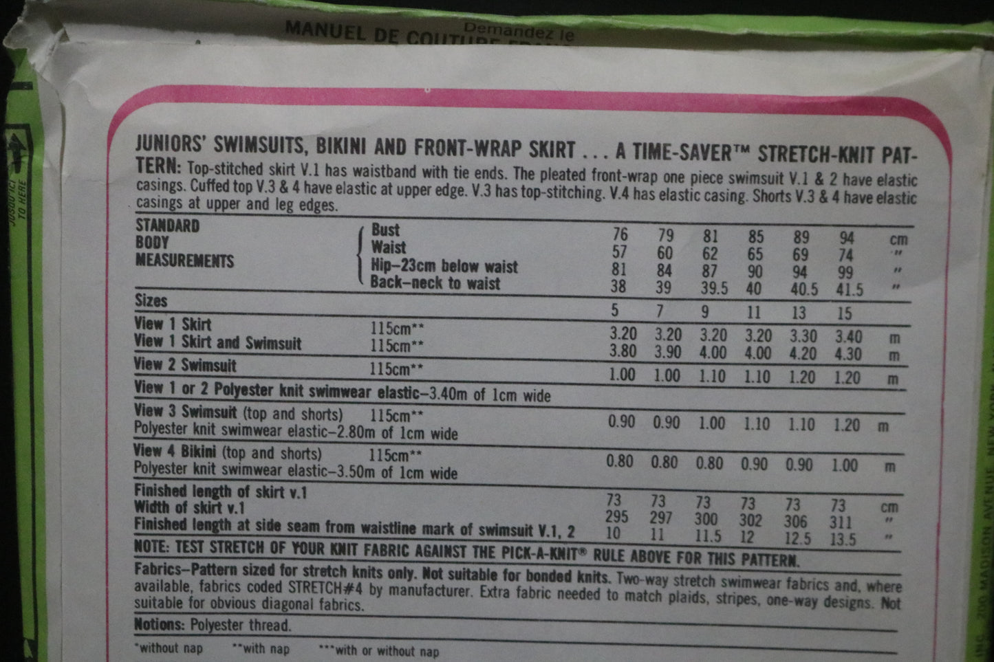 70s Simplicity 9005 Junior Swimsuits, Bikini and Front Wrap Skirt… a Time-Saver Stretch-Knit PatternSewing Pattern  UNCUT Size 7 9 11