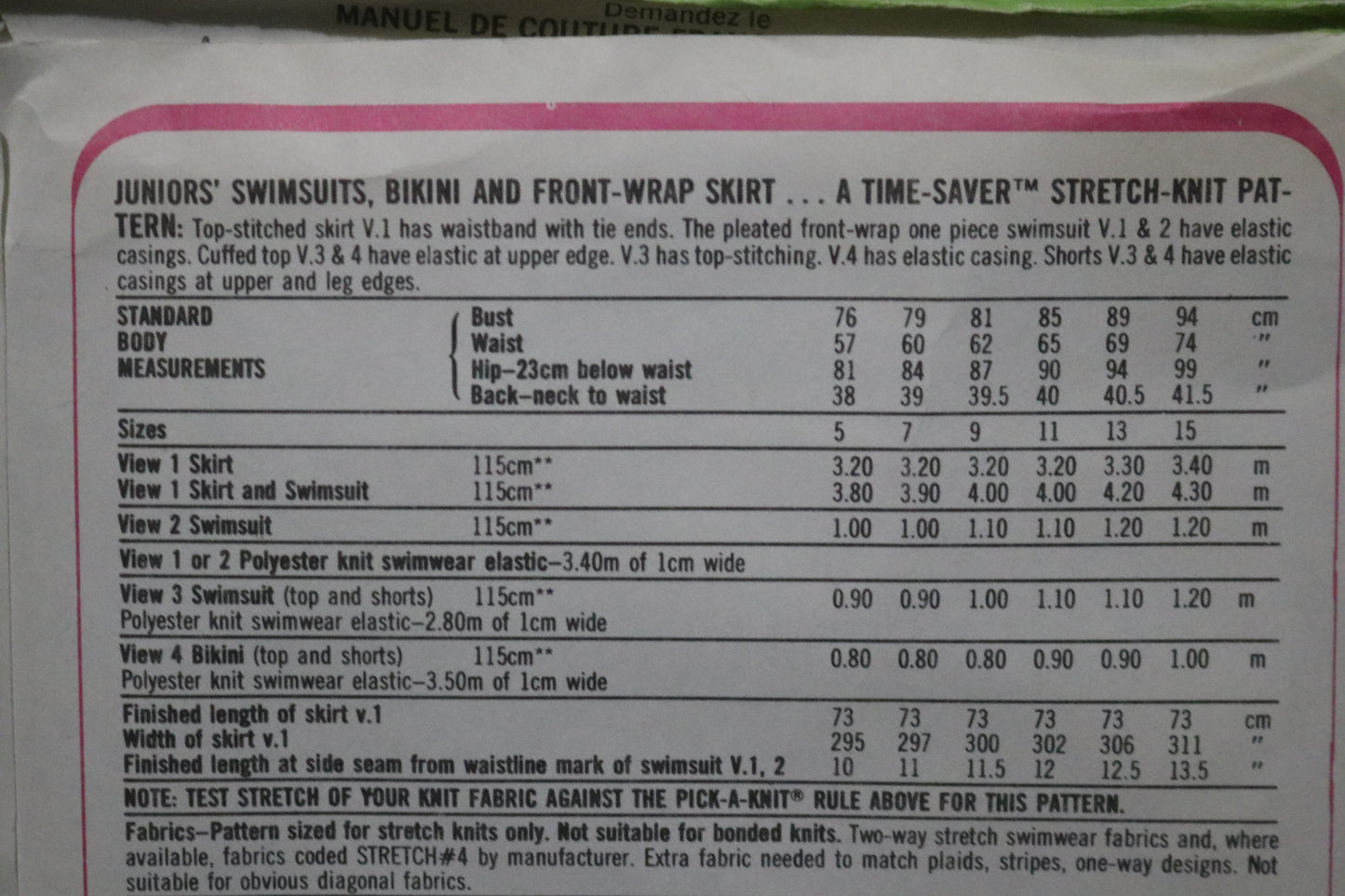 70s Simplicity 9005 Junior Swimsuits, Bikini and Front Wrap Skirt… a Time-Saver Stretch-Knit PatternSewing Pattern  UNCUT Size 7 9 11