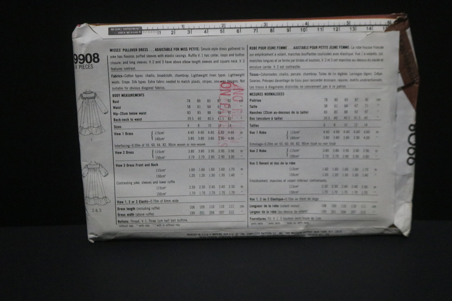 Simplicity 9908  Misses Pullover Dress Sewing Pattern  UNCUT Size 12