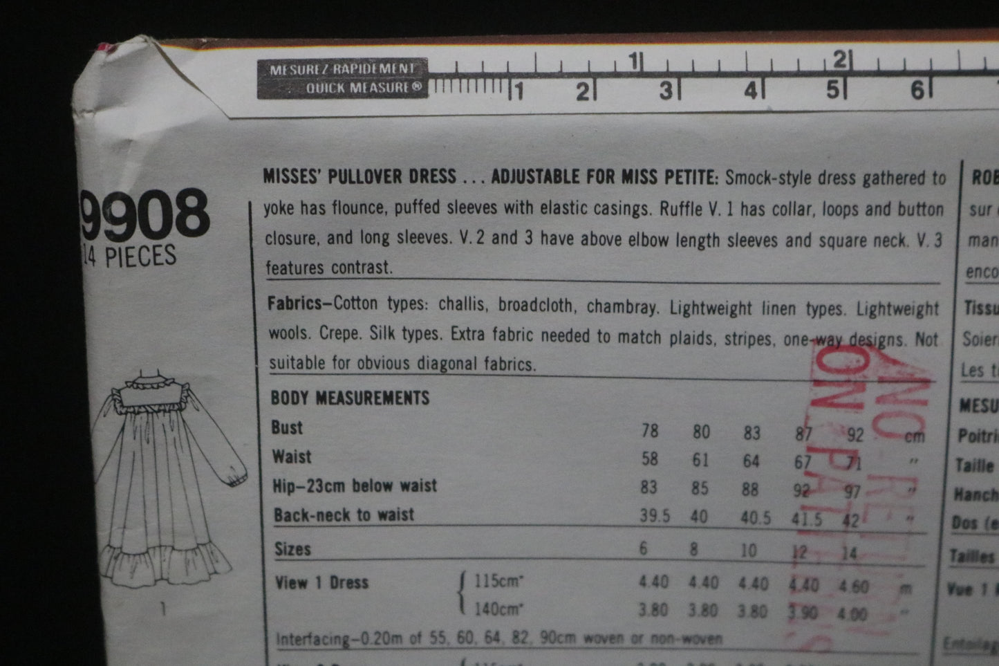 Simplicity 9908  Misses Pullover Dress Sewing Pattern  UNCUT Size 12