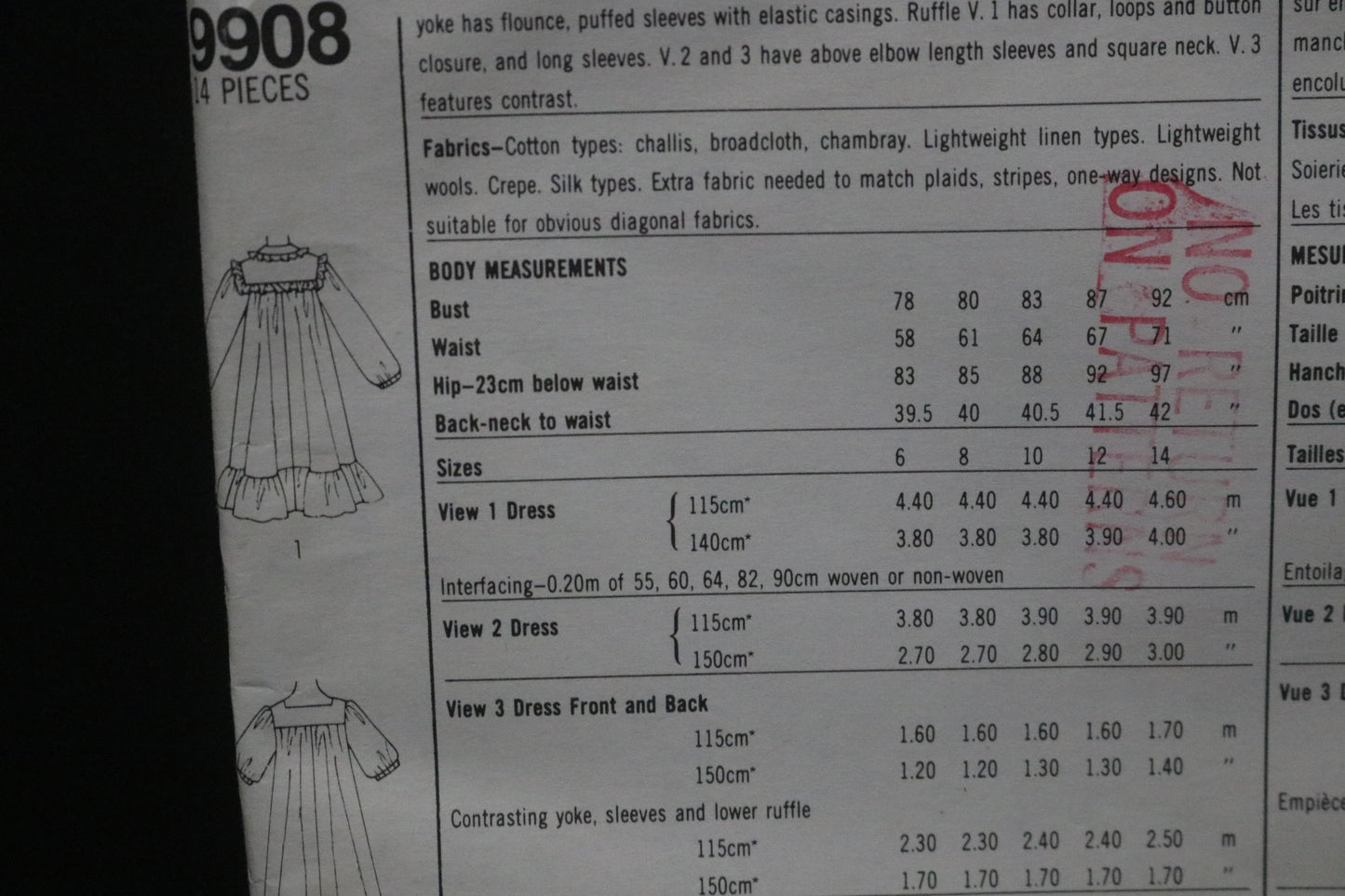 Simplicity 9908  Misses Pullover Dress Sewing Pattern  UNCUT Size 12