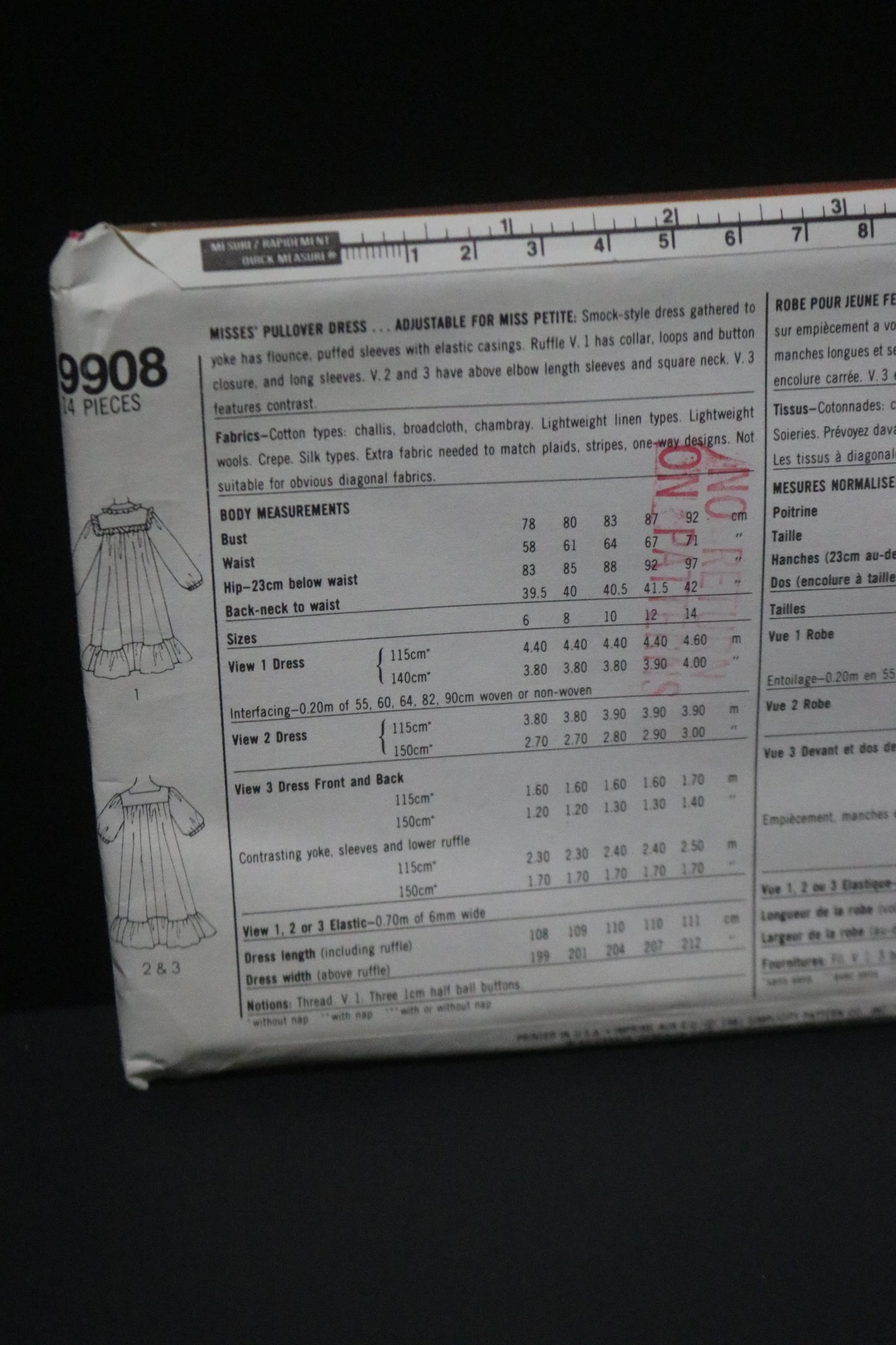 Simplicity 9908  Misses Pullover Dress Sewing Pattern  UNCUT Size 12