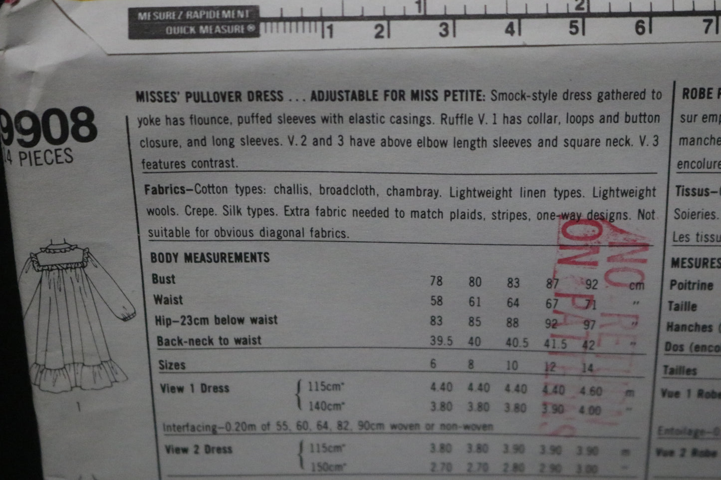 Simplicity 9908  Misses Pullover Dress Sewing Pattern  UNCUT Size 12