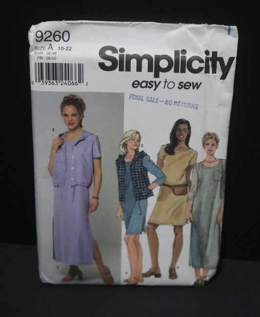 Simplicity 9260 Misses Dress and Vest Sewing Pattern - UNCUT - Size 10 - 22