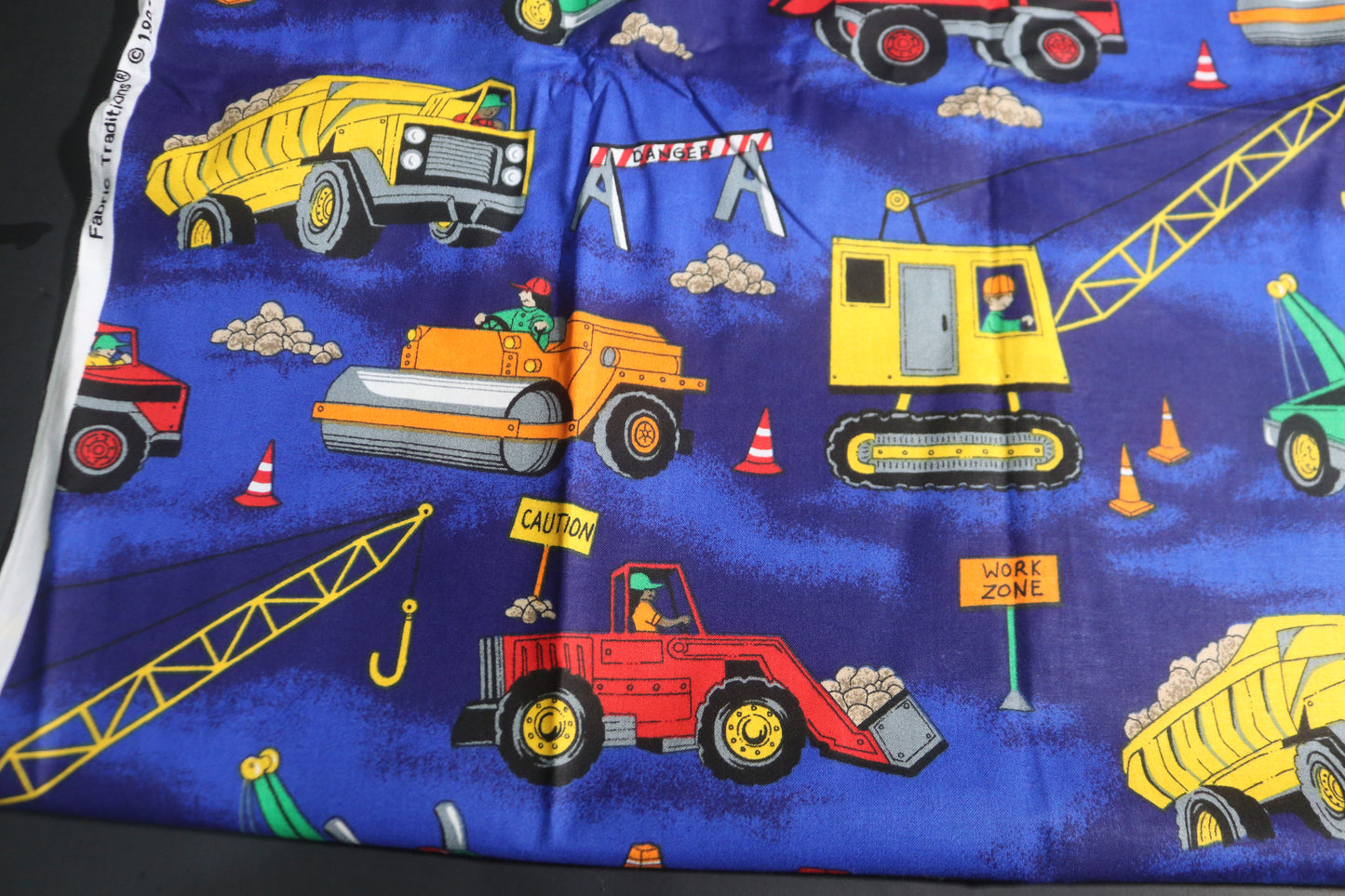 2+  Yards 1997 Fabric Traditions Construction Quilting Fabric 81" x 44" featuring Boys Toys Construction Trucks