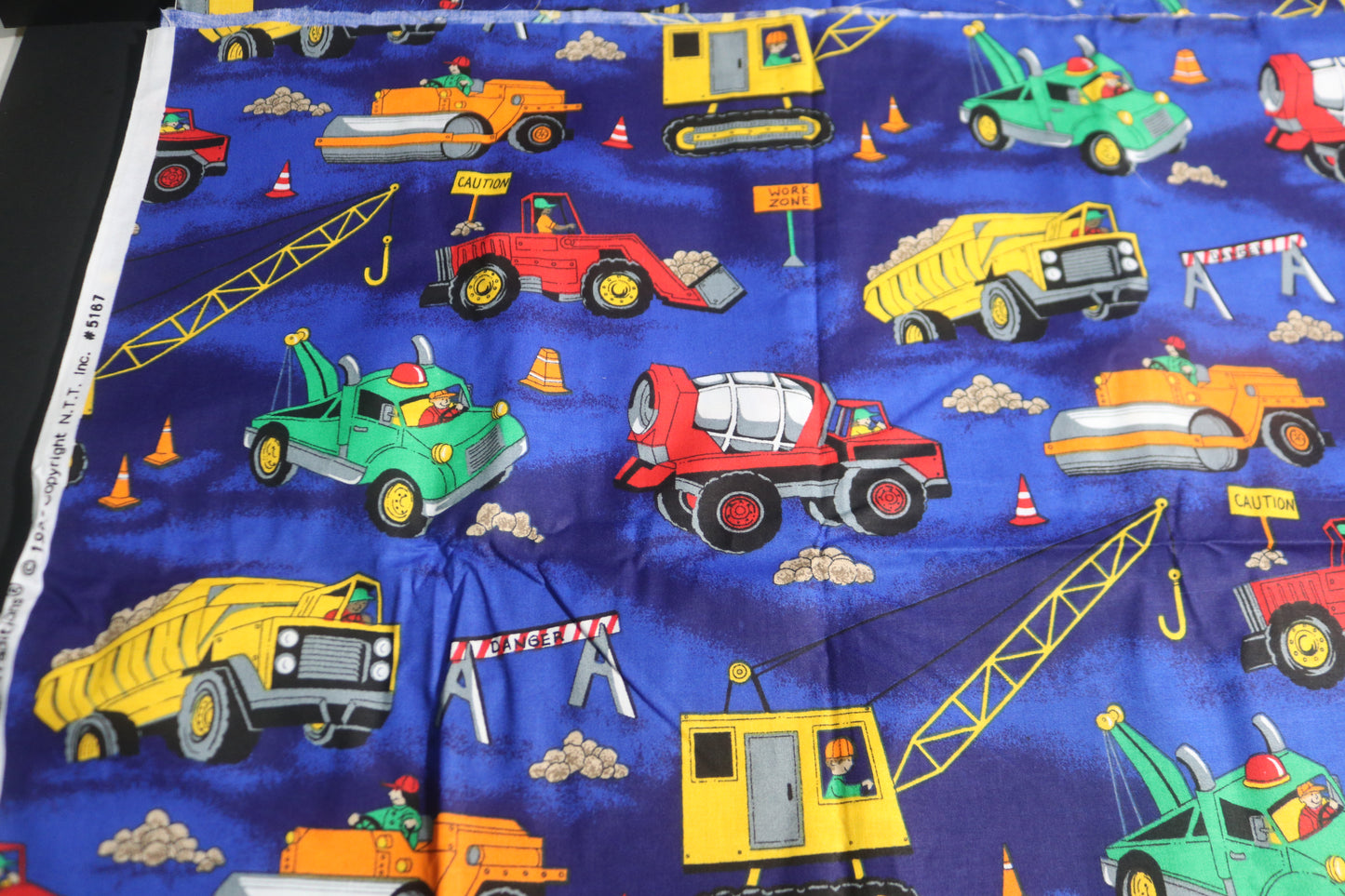 2+  Yards 1997 Fabric Traditions Construction Quilting Fabric 81" x 44" featuring Boys Toys Construction Trucks
