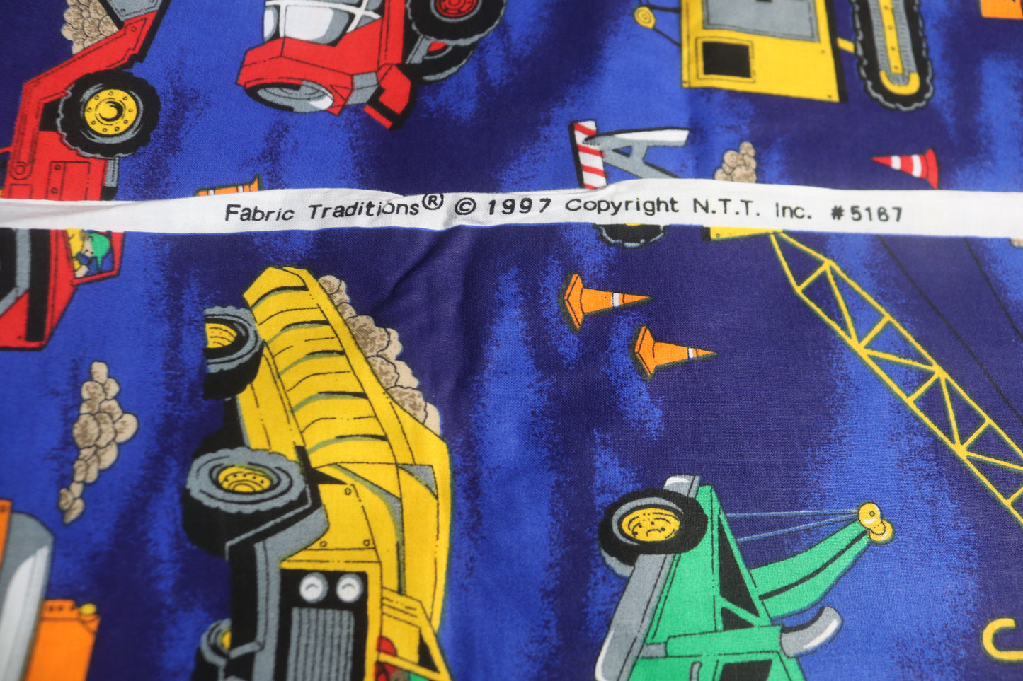 2+  Yards 1997 Fabric Traditions Construction Quilting Fabric 81" x 44" featuring Boys Toys Construction Trucks