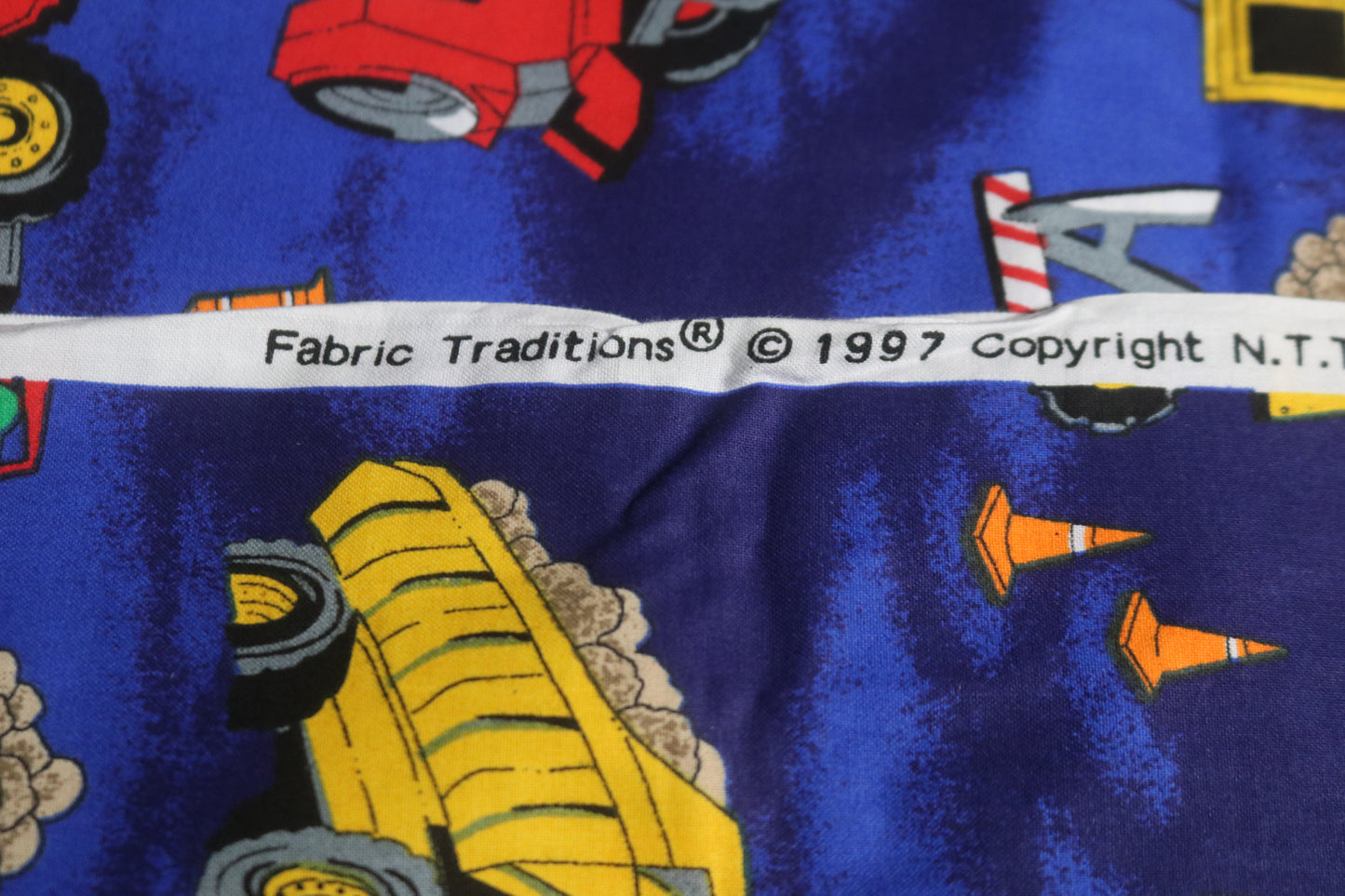 2+  Yards 1997 Fabric Traditions Construction Quilting Fabric 81" x 44" featuring Boys Toys Construction Trucks