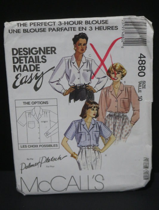 McCalls 4880 Palmer Pletsch  Misses Blouses Sewing Pattern UNCUT - Size 10