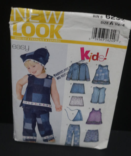 New Look 6232 Toddlers Jacket, Sleeveless Top, Vest, Pants, Skirt in Two Lengths and Head Scarf UNCUT Size 1/2 - 4 ize 1/2 - 4