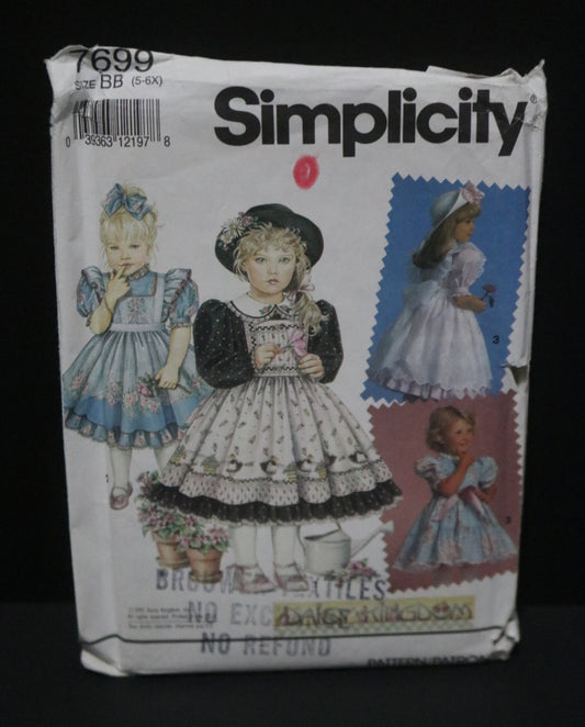 Simplicity 7699 Daisy Kingdom Childs Dress and Pinafore Sewing Pattern - UNCUT - Size 5 - 6X