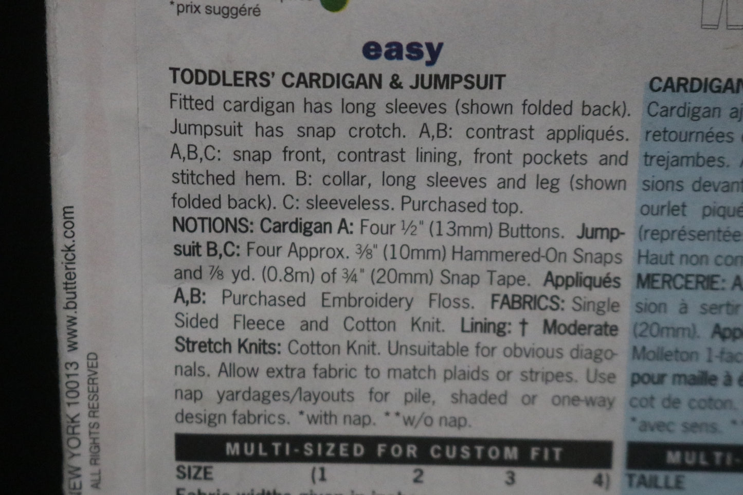 Butterick 6783  Toddlers Cardigan & Jumpsuit Sewing Pattern - UNCUT - Size 1 2 3 4