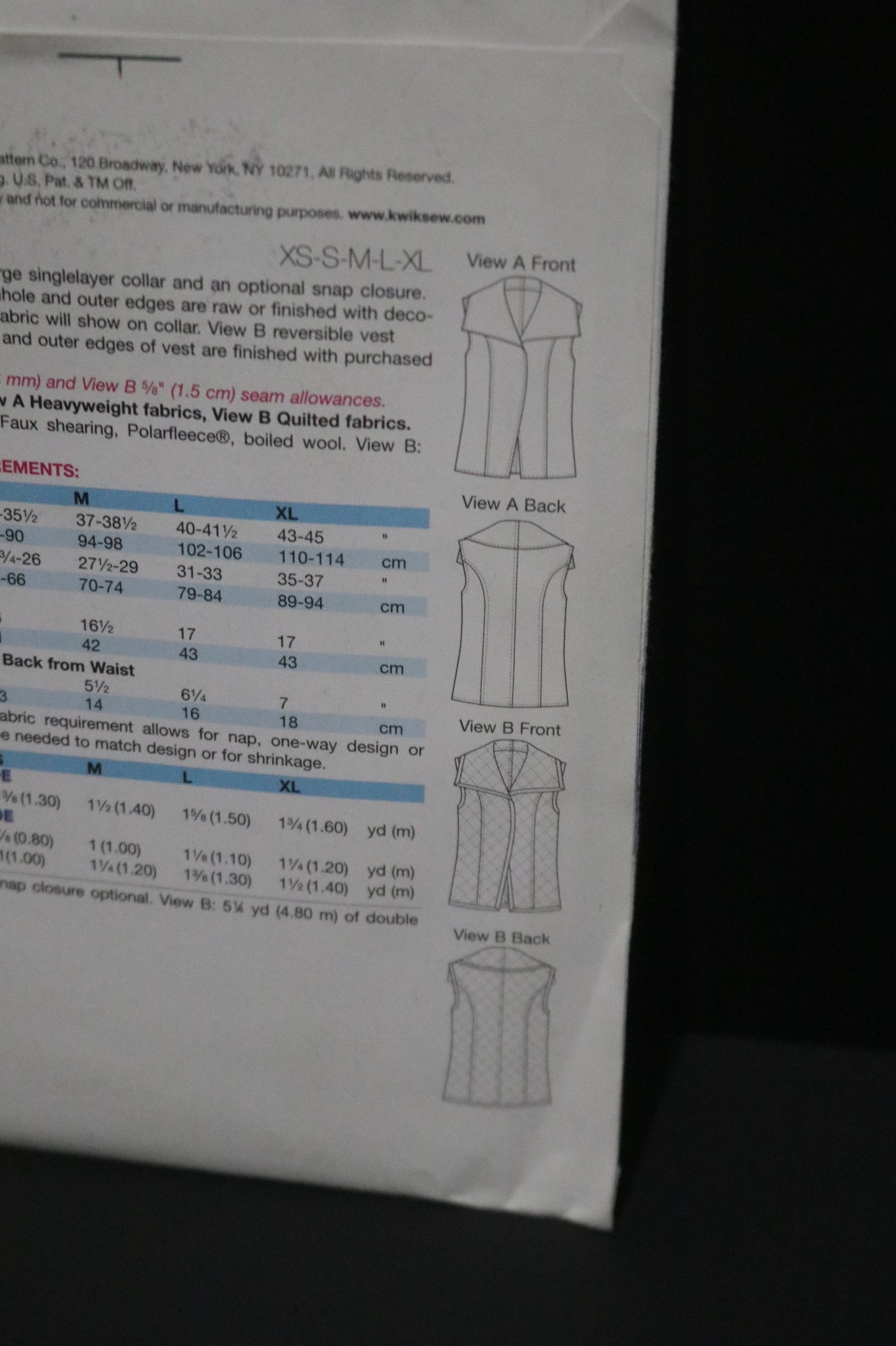 Kwik Sew K3953 Misses Vests Sewing Pattern - UNCUT - Size Xs S M L XL