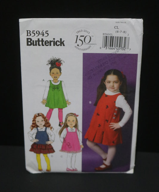 Butterick 5945 Chilrens/Girls Jumper Sewing Pattern - UNCUT Size 6 7 8