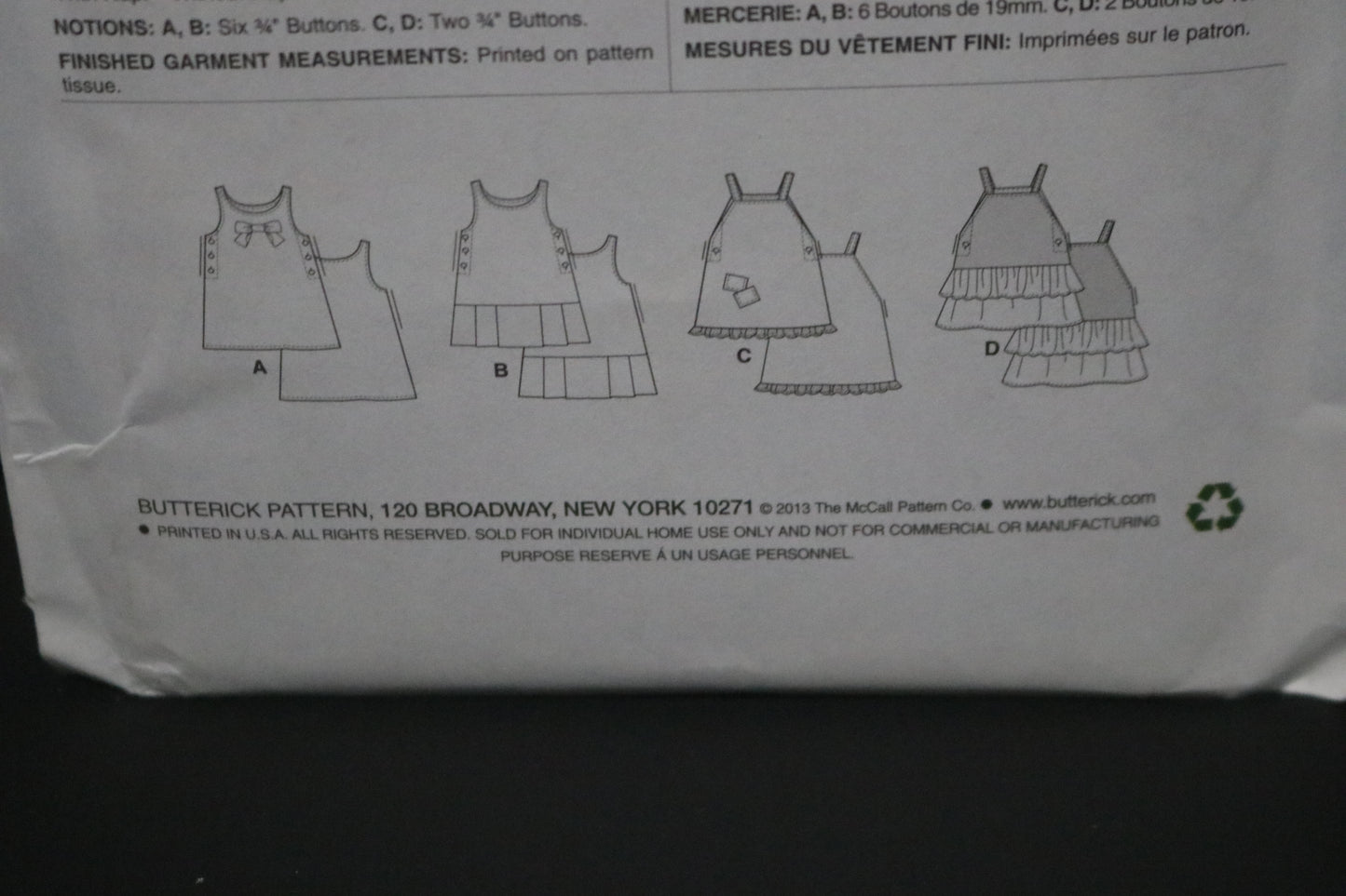 Butterick 5945 Chilrens/Girls Jumper Sewing Pattern - UNCUT Size 6 7 8